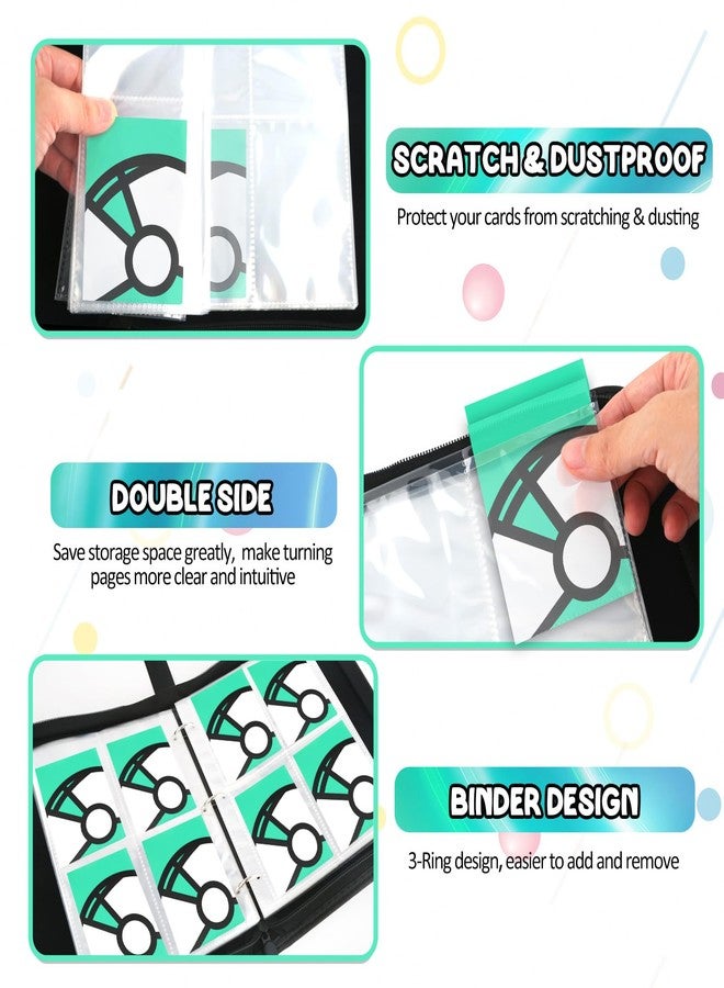 LOYEE Trading Card Binder 4-Pockets, 400 Pockets Card Holder with 50 Removable Sleeves, Large Capacity & Waterproof Zipper Album Holder for Trading Card Collector, Portable Card Album Book for Card-Green - Image 4
